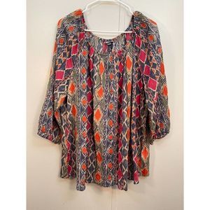 Chaps Denim Relaxed Fit 3/4 sleeve flowy orange blue green pink blouse 3XL